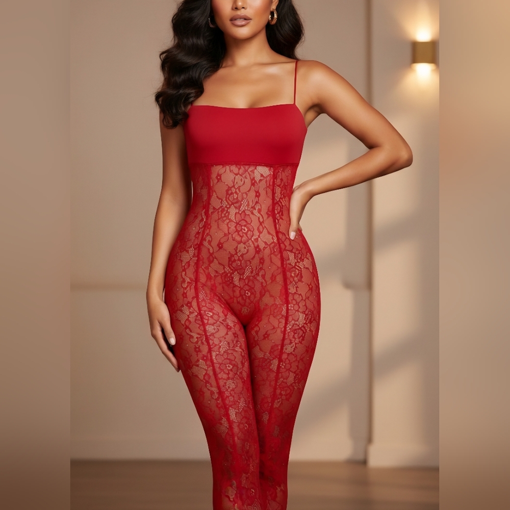 Elegant Red Lace Bodysuit